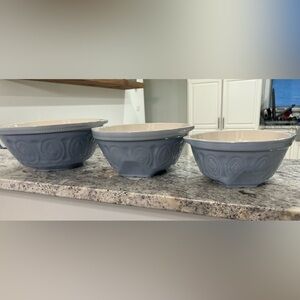 3 Crofton Blue Ceramic Dish bowls nesting